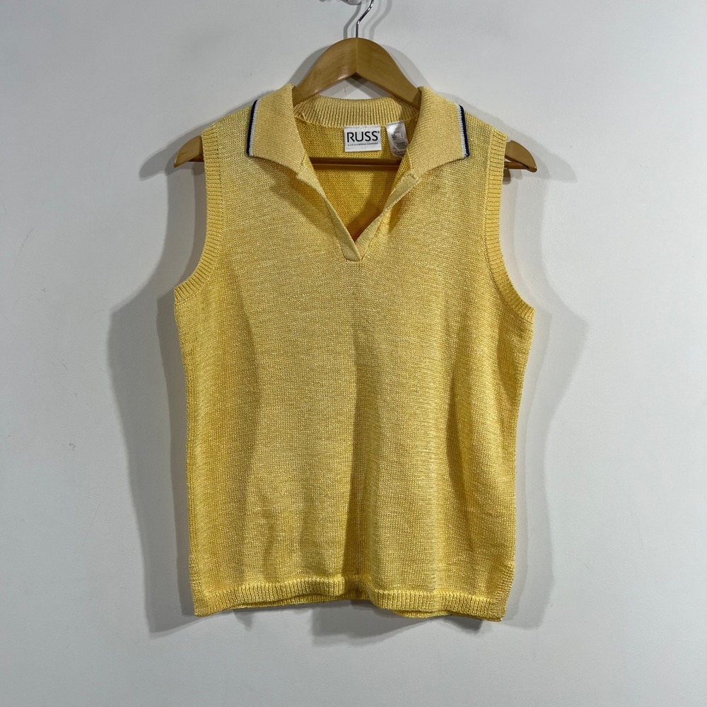 VTG 90s Old Money Academia Liz Claiborne Yellow Sweater Vest Polo Collar Large